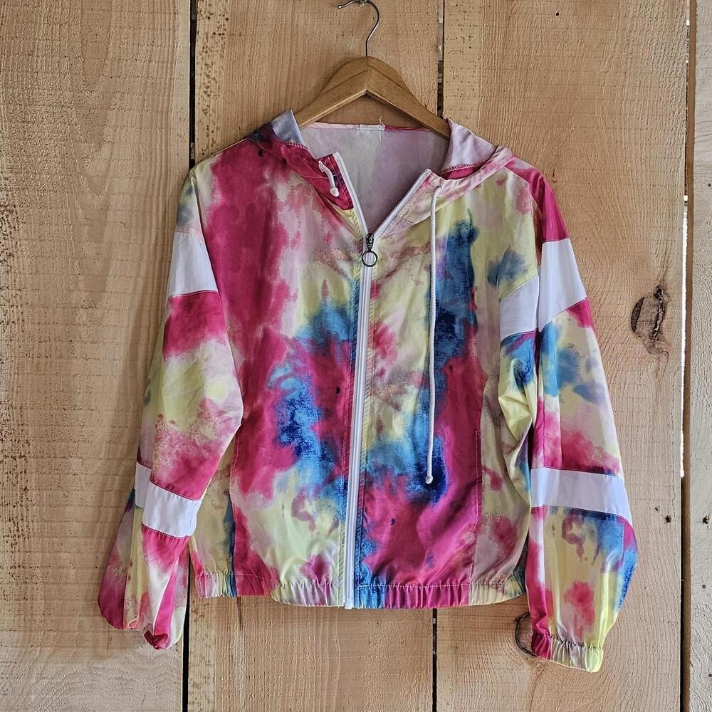 Cropped Windbreaker Tie Dye Neon Oversized  Medium Hooded